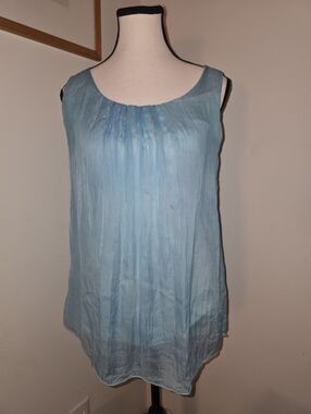 VIA SIGNORIA ITALY SILK TANK TOP W/SOLID KNIT UNDERLAY, SMALL Sky Blue